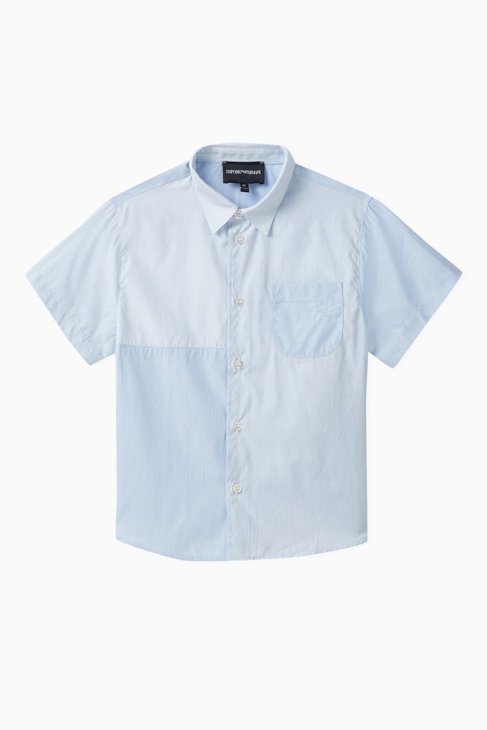 

Colour-block Shirt in Cotton, Blue