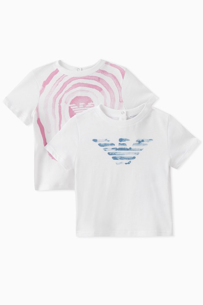 

Watercolour Logo Print T-Shirt Set in Cotton Jersey, White
