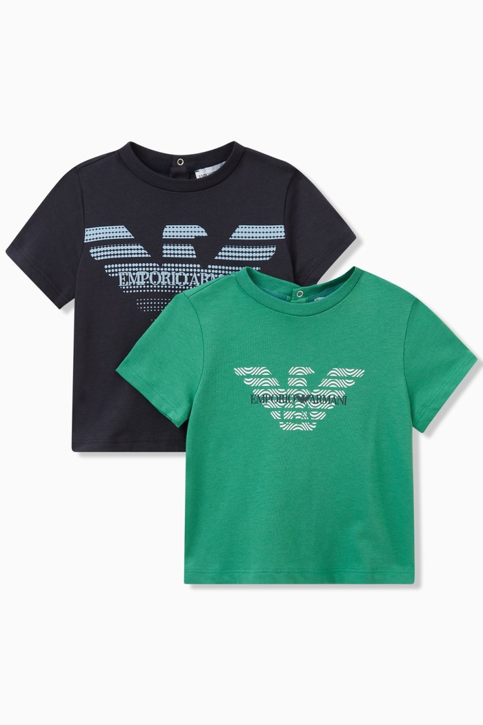 

Graphic Logo Print T-shirt in Cotton, Set of 2, Green