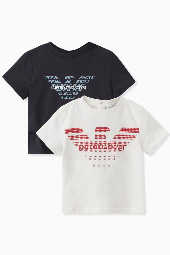 

Graphic Logo Print T-shirt in Cotton, Set of 2, Blue