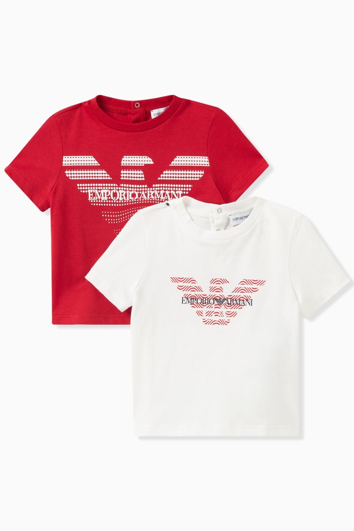 

Graphic Logo Print T-shirt in Cotton, Set of 2, Red