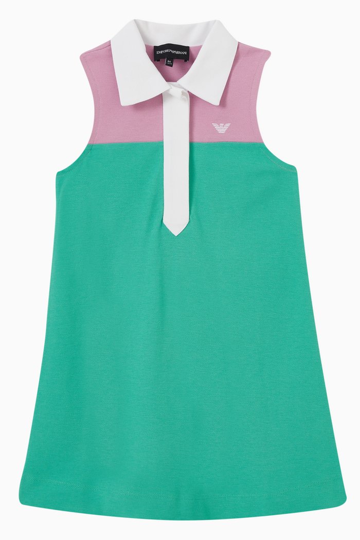 

Colour Block Polo Dress in Cotton Piqué, Green