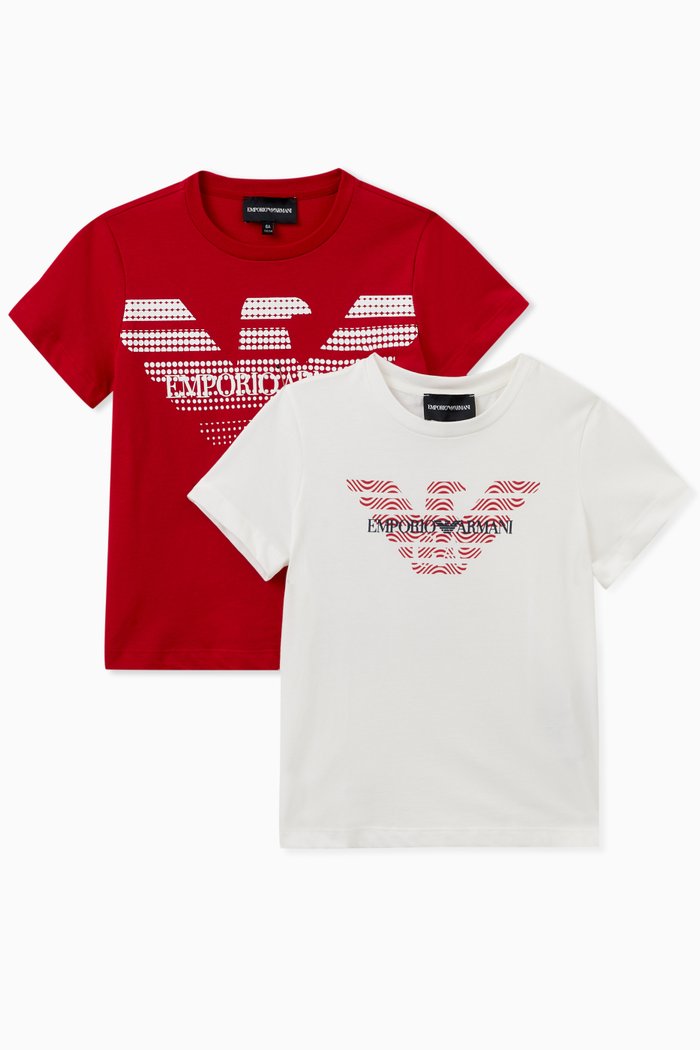 Graphic Logo T-shirt in Cotton, Set of 2, Red