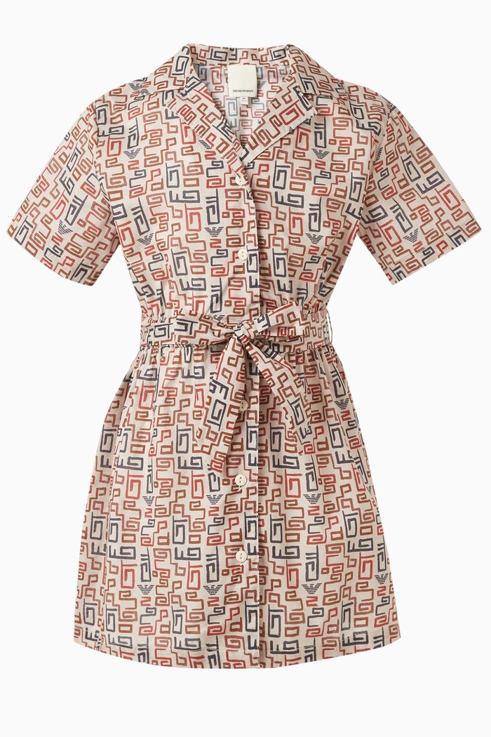 

Geometric-print Collared Dress in Cotton, Neutral