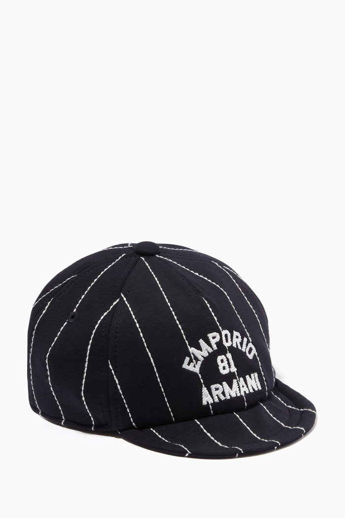 

Striped Logo Embroidered Cap, Blue