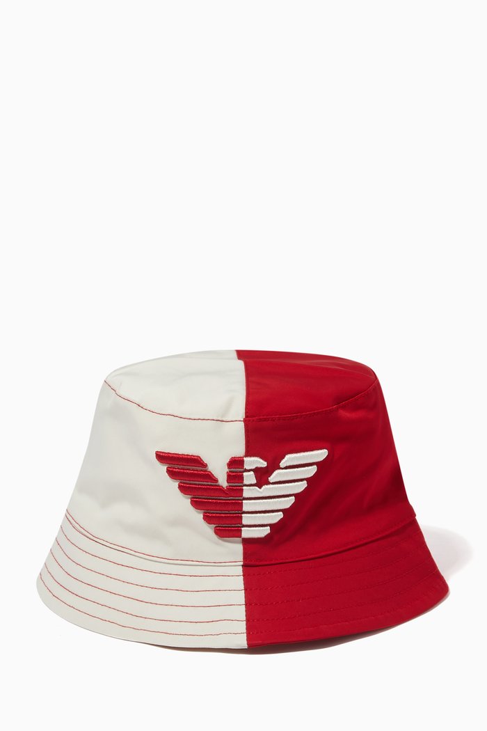 

EA Eagle Colour Block Bucket Hat in Gabardine, Red