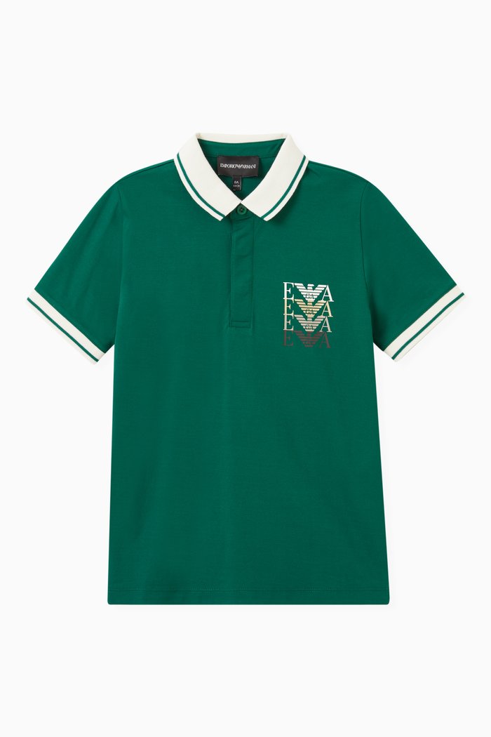 

Eagle Logo Printed Polo Shirt in Cotton, Green