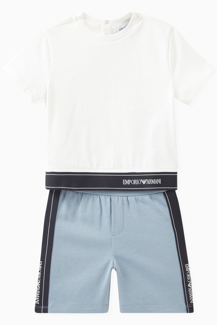 

Logo Band Pyjama Set in Cotton, Blue
