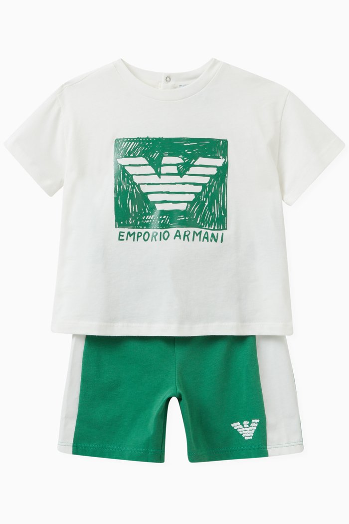 

Graphic Logo T-shirt & Shorts Set in Cotton, Green