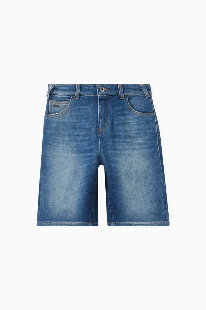 

Logo Plaque Shorts in Denim, Blue
