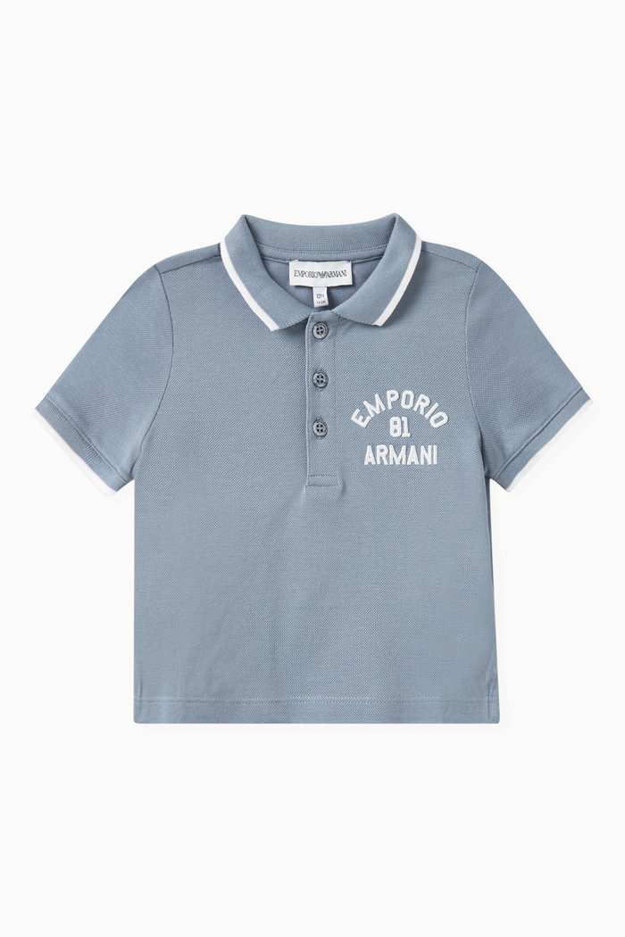 Logo Embroidered Polo Shirt in Cotton, Blue