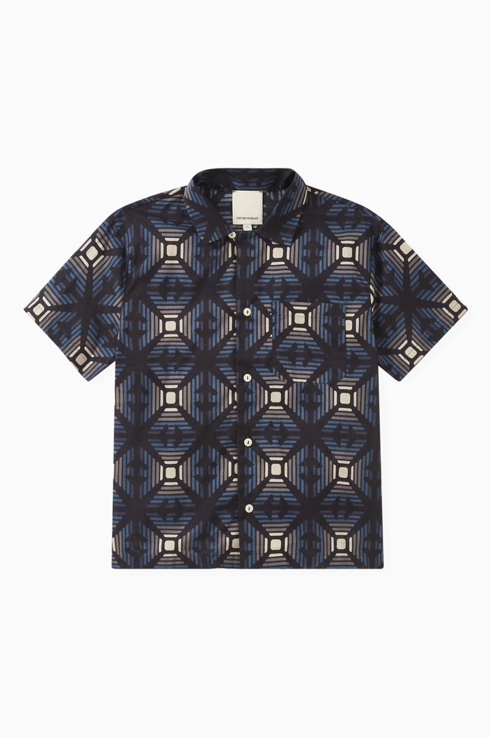 

Geometric-print Shirt in Cotton, Blue