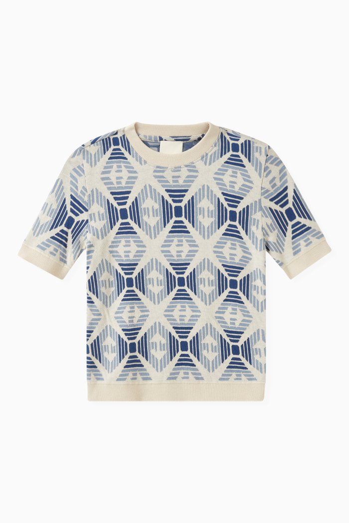 Monogram Print T-shirt in Cotton, Neutral