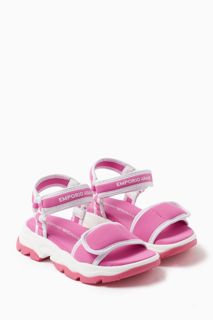 

EA Logo Velcro Strap Sandals, Pink