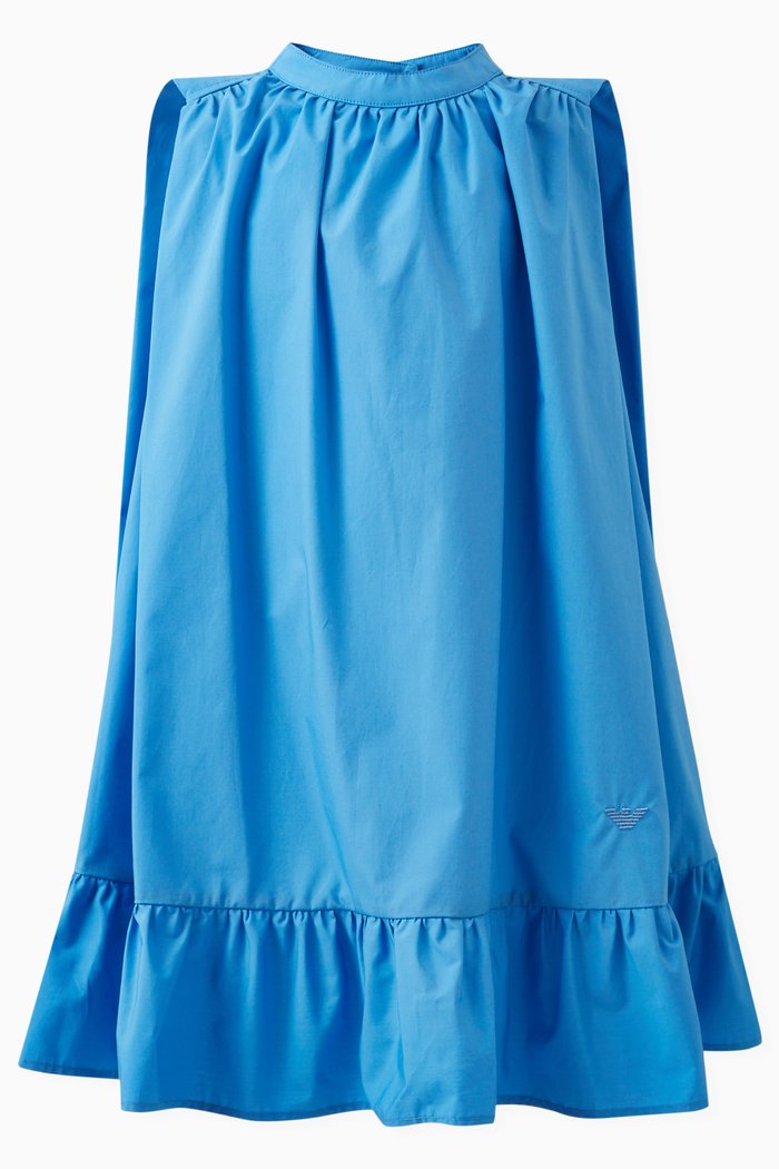 

Ruffled Dress in Cotton Poplin, Blue