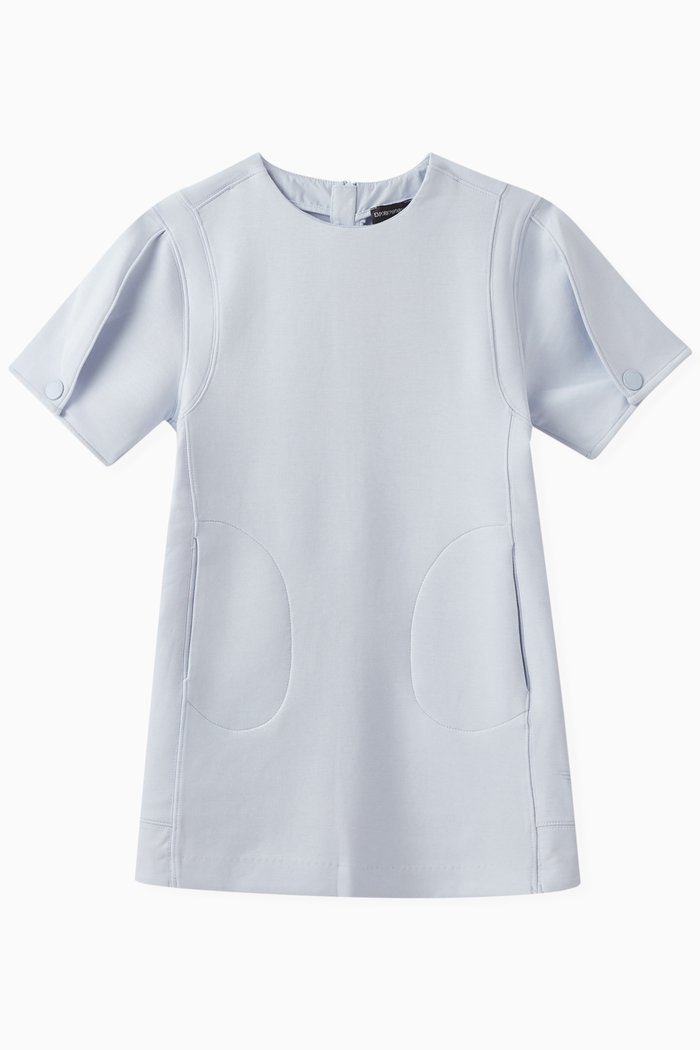 

Button-sleeve Dress in Cotton Jersey, Blue