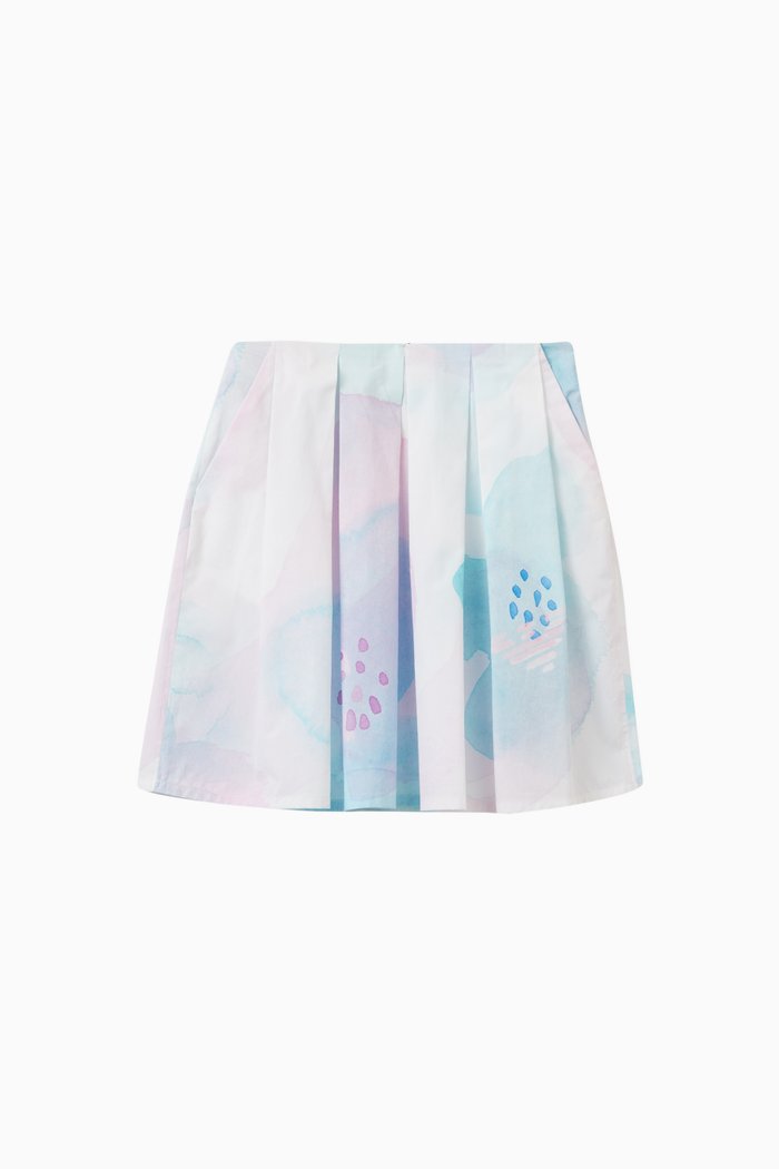 

Watercolour Floral Print Skirt in Cotton Poplin, Multicolour