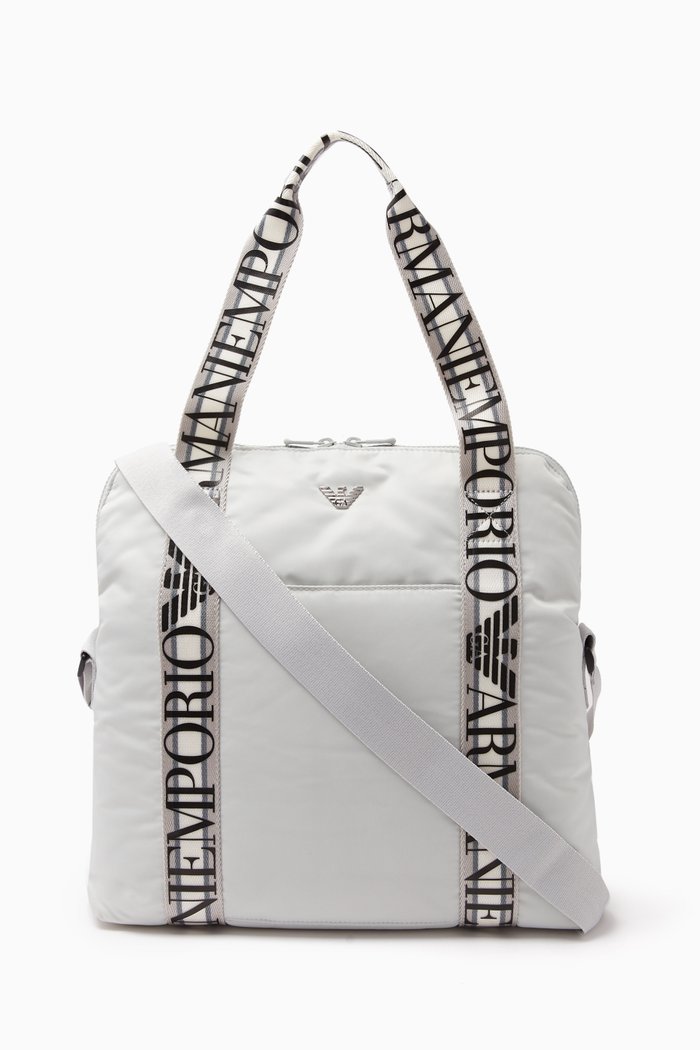 Logo Tape Diaper Bag in Nylon, Grey