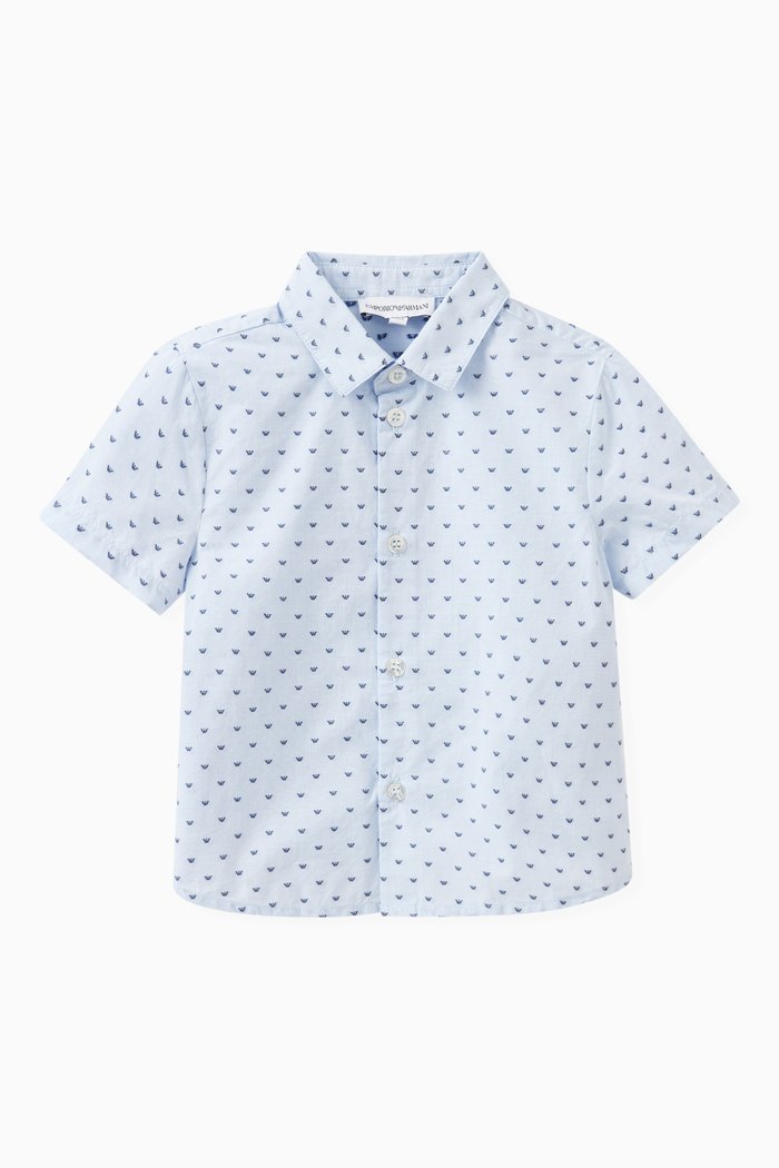 Logo Jacquard Shirt in Fil Coupé Cotton, Blue