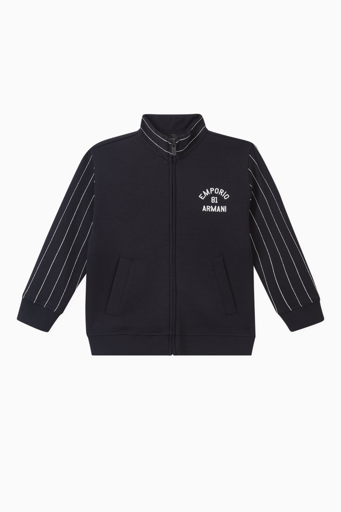 

Striped Logo Baseball Sweatshirt in Double Jersey, Blue