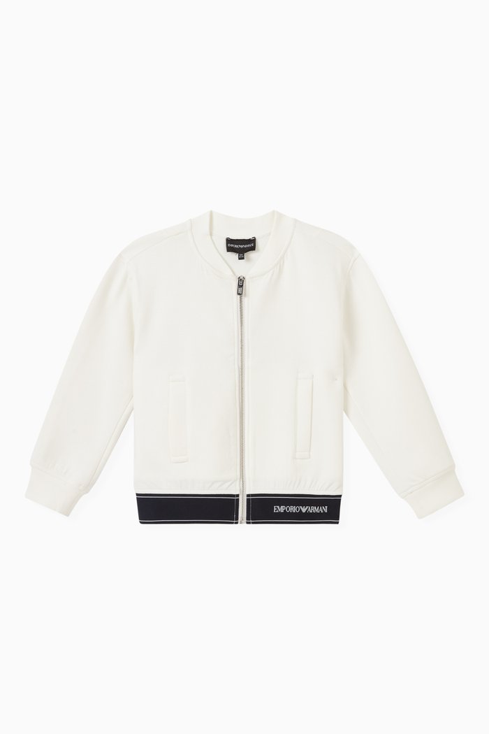 Logo Bomber Jacket in Double Jersey, White