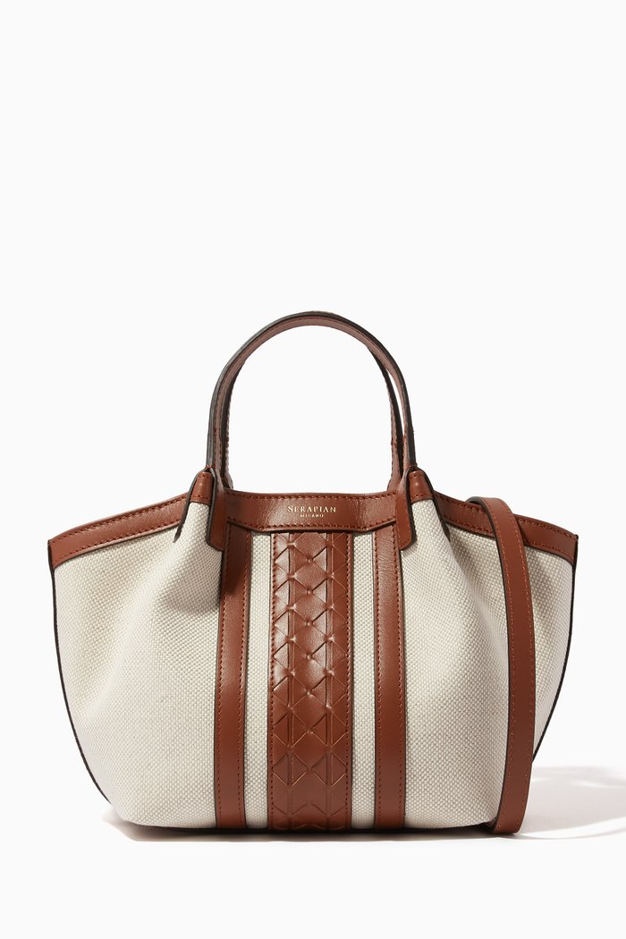 

Mini Secret Tote Bag in Canvas & Mosaico Nappa, Neutral