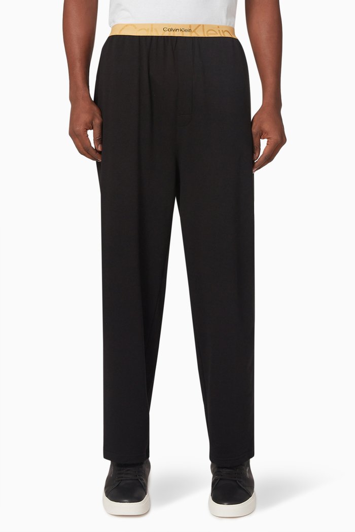Embossed Icon Pyjama Pants in Cotton, Black