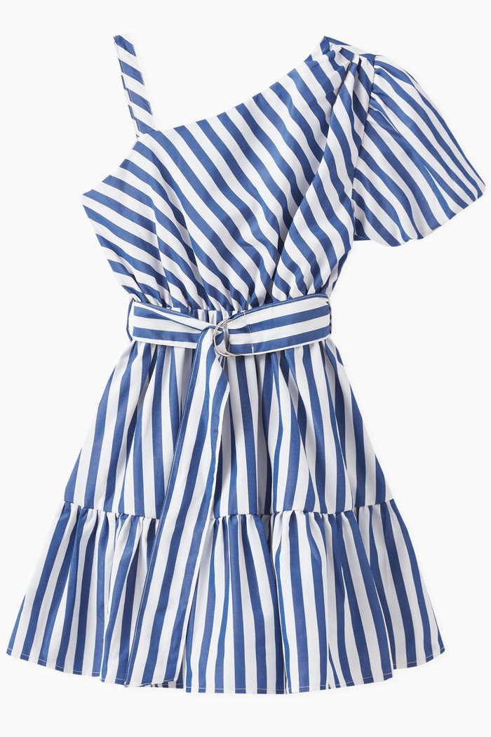 

Off-Shoulder Fit and Flare Dress, Blue