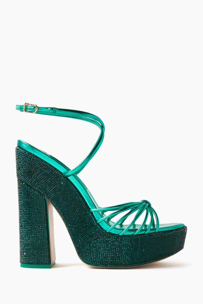

Rue 140 Platform Sandals in Metallic Leather, Green