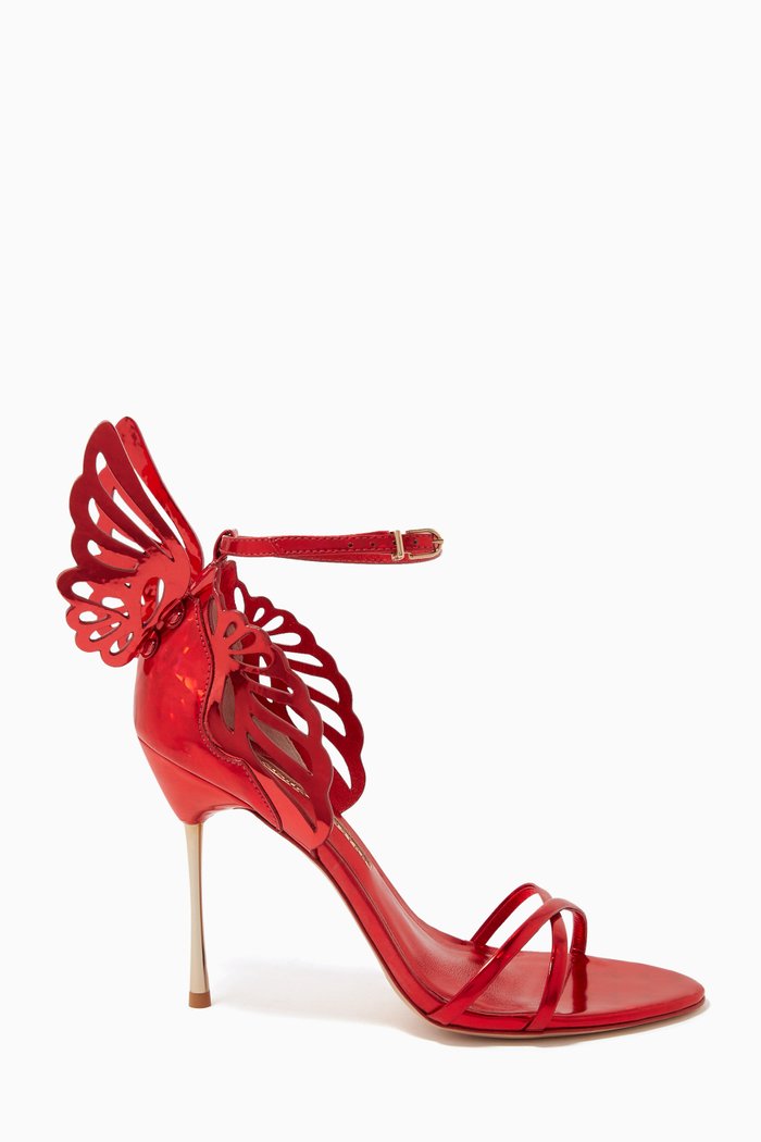 

Heavenly 100 Crystal Wing Sandals in Leather, Red