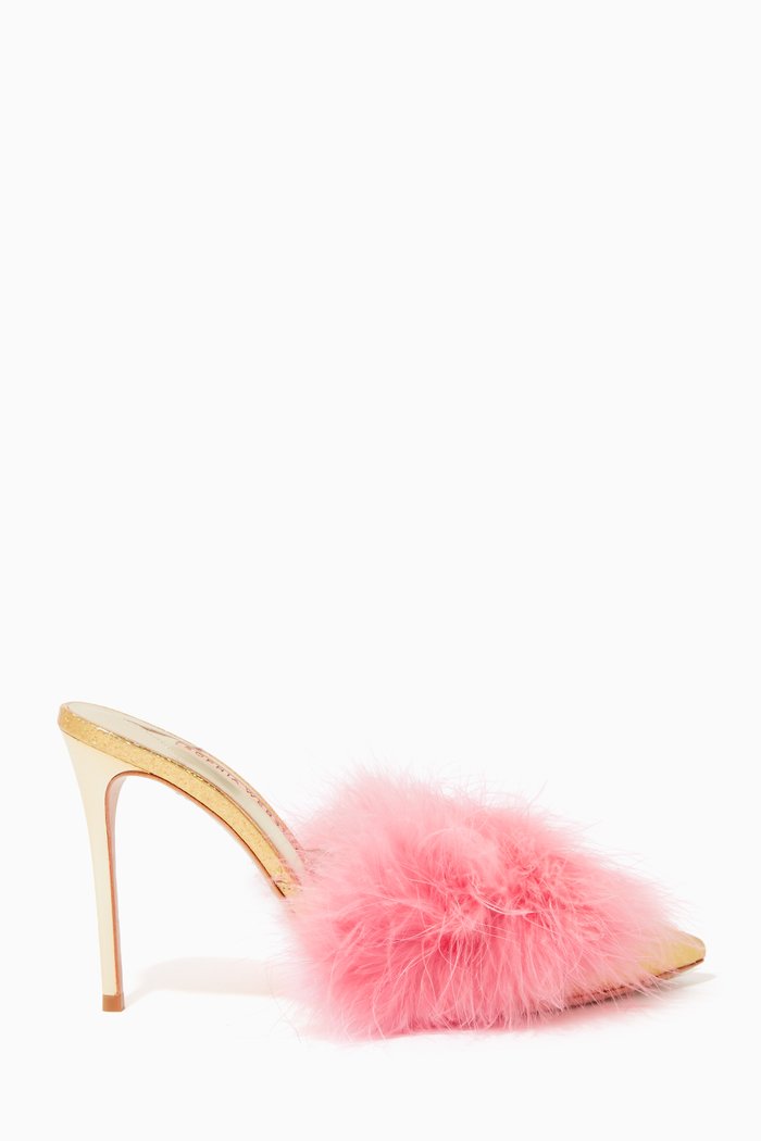Delicia Marabou 100 Mules in Leather, Gold