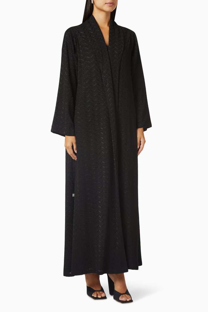 

Embroidered Long-sleeve Abaya, Black