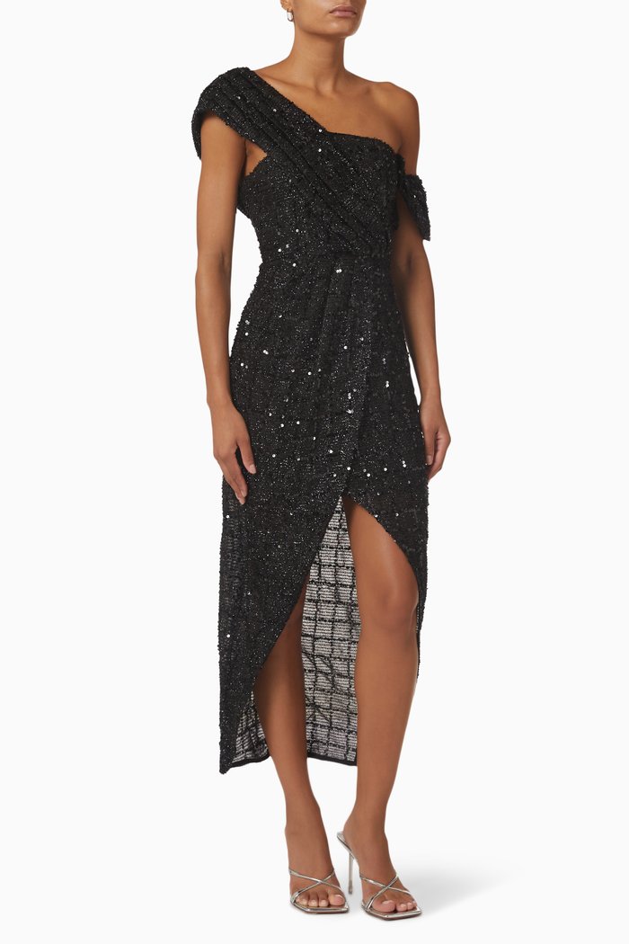 

Esther Midi Dress in Sequin, Black