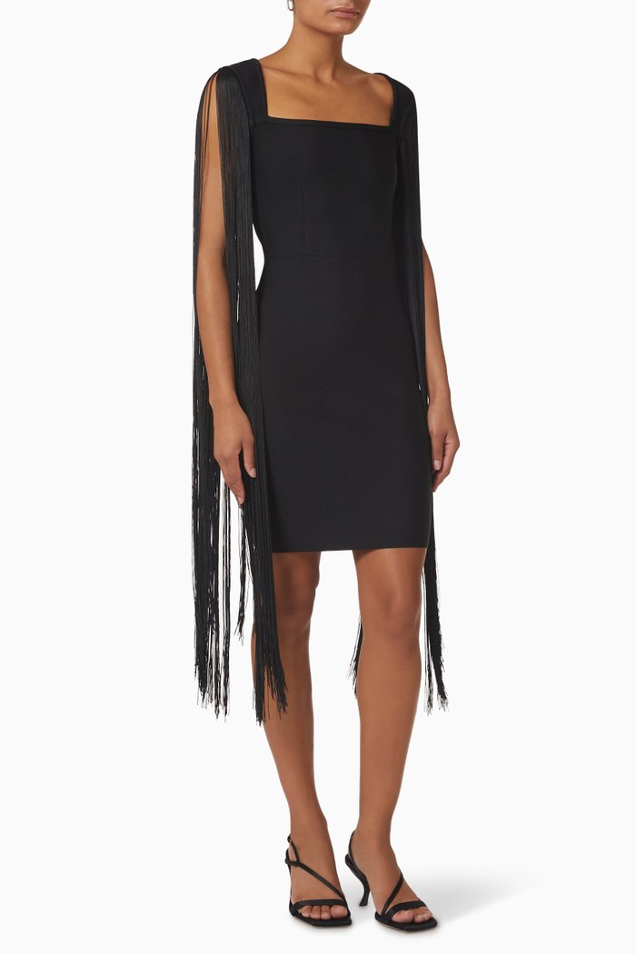 

Quelux Fringe-sleeve Mini Dress, Black