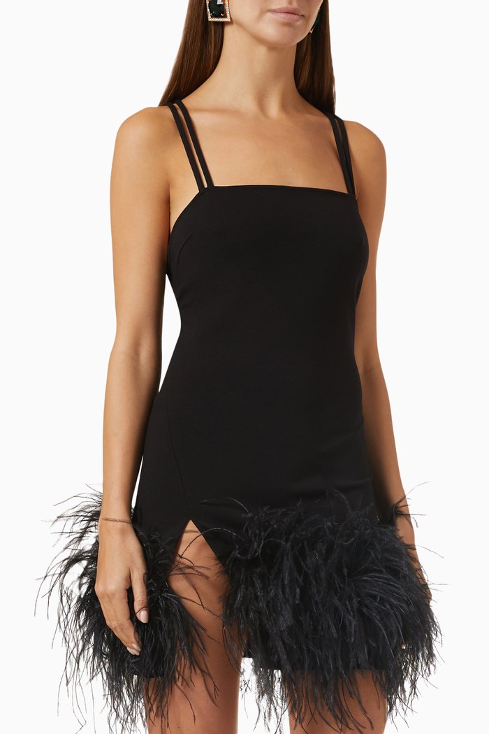 

Fujiko Feather Mini Dress in Jersey, Black