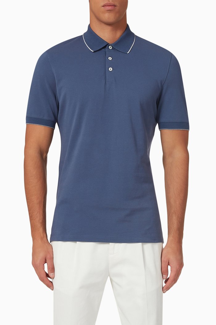 Slim-fit Polo Shirt in Cotton-piqué, Blue