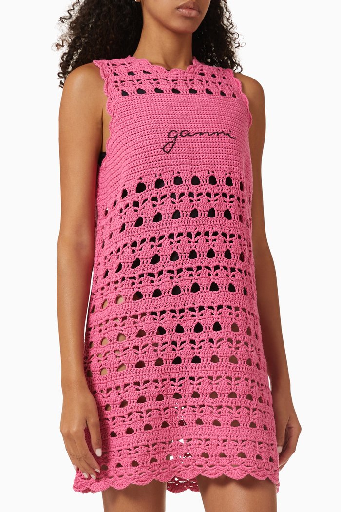 

Crochet Mini Tunic in Organic Cotton, Pink