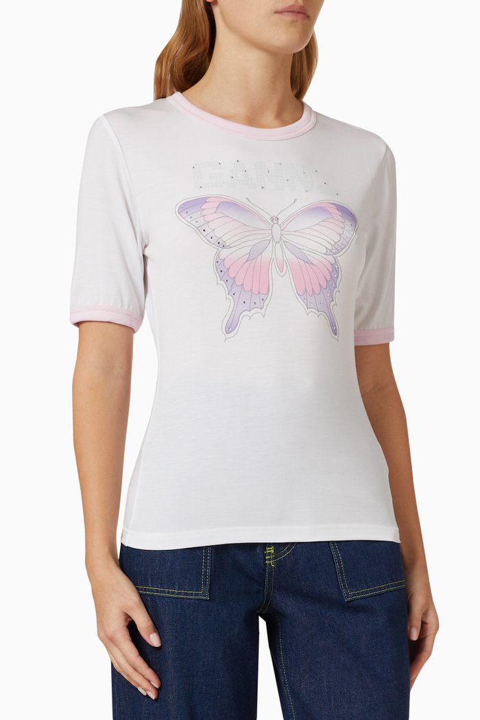 

Butterfly Print T-shirt in Stretch Jersey, White