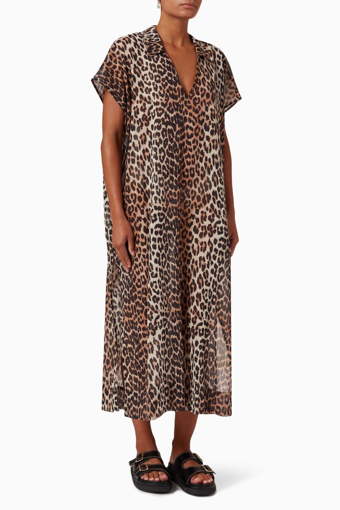 

Leopard-print Kaftan in Organic Cotton, Brown