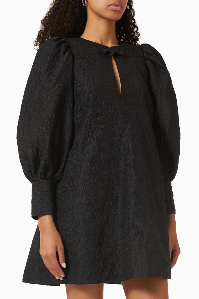 

A-line Mini Dress in Recycled Jacquard Organza, Black