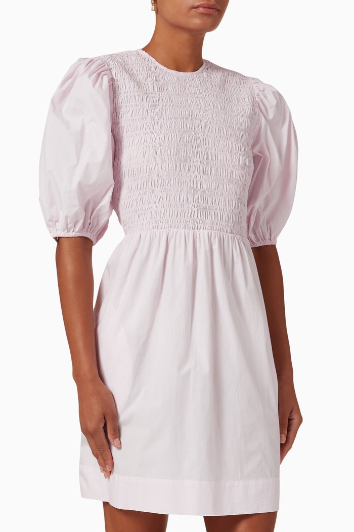 

Smocked Mini Dress in Cotton-poplin, Purple