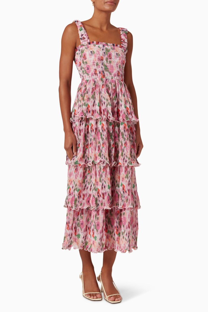

Floral-print Flounce Midi Dress in Recycled Georgette, Pink