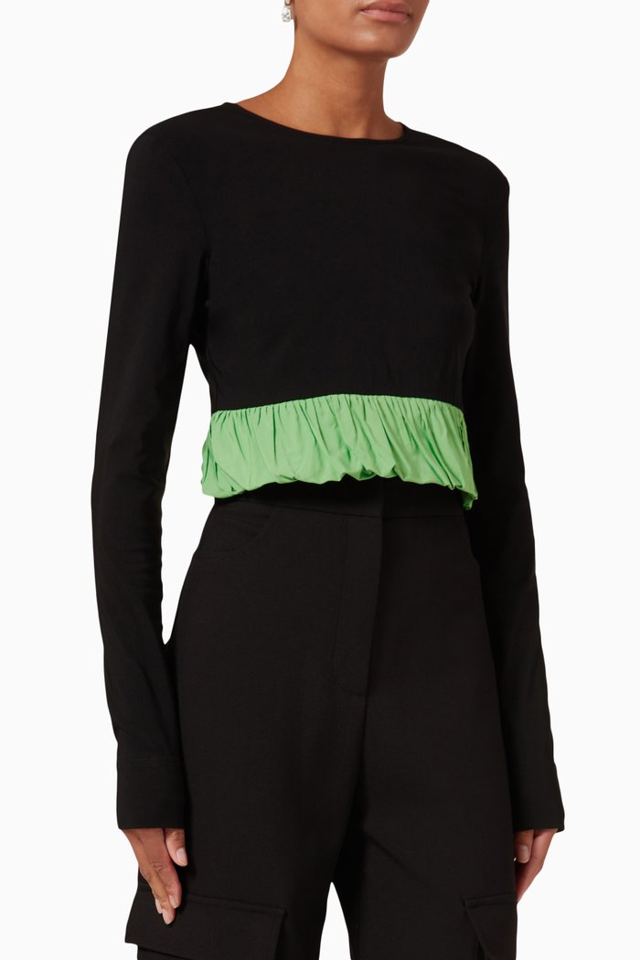 

Balloon-hem Top in EcoVero & Taffeta, Black