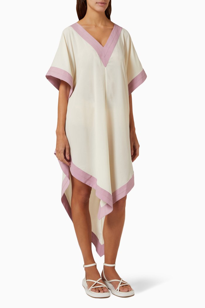 

Aria Colour-block Kaftan in Crepe de Chine, White