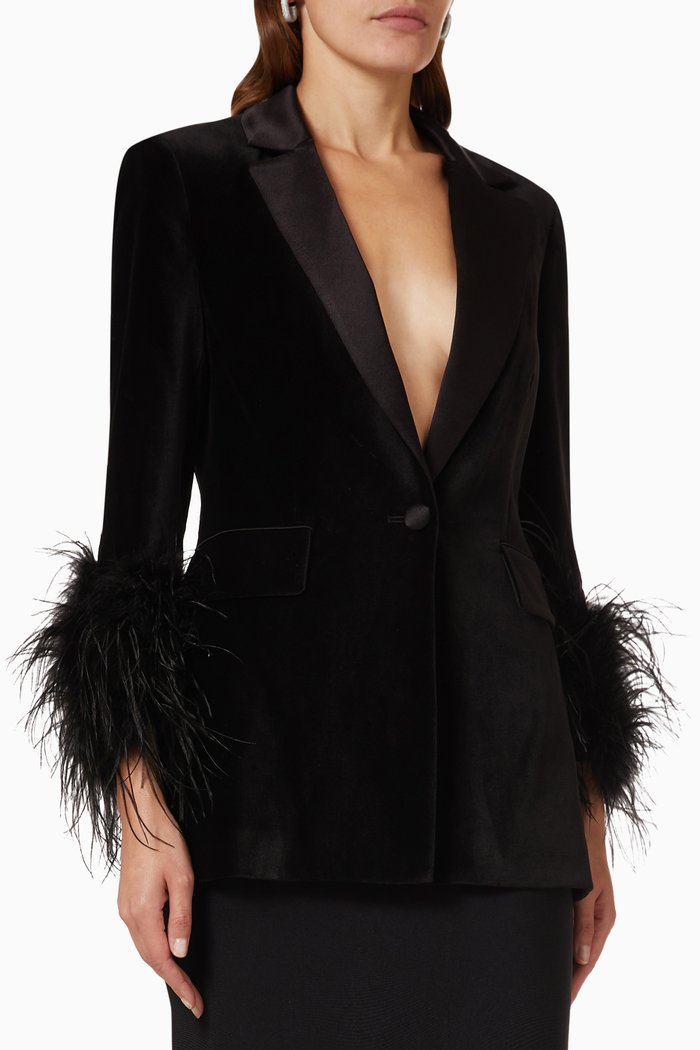 

Yona Feather-trimmed Blazer in Crepe, Black