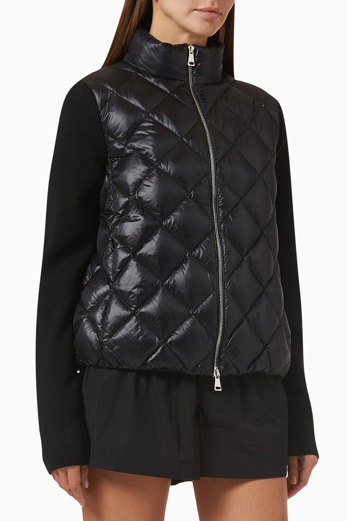 

Zipped Cardigan in Padded Nylon & Wool Knit, Black