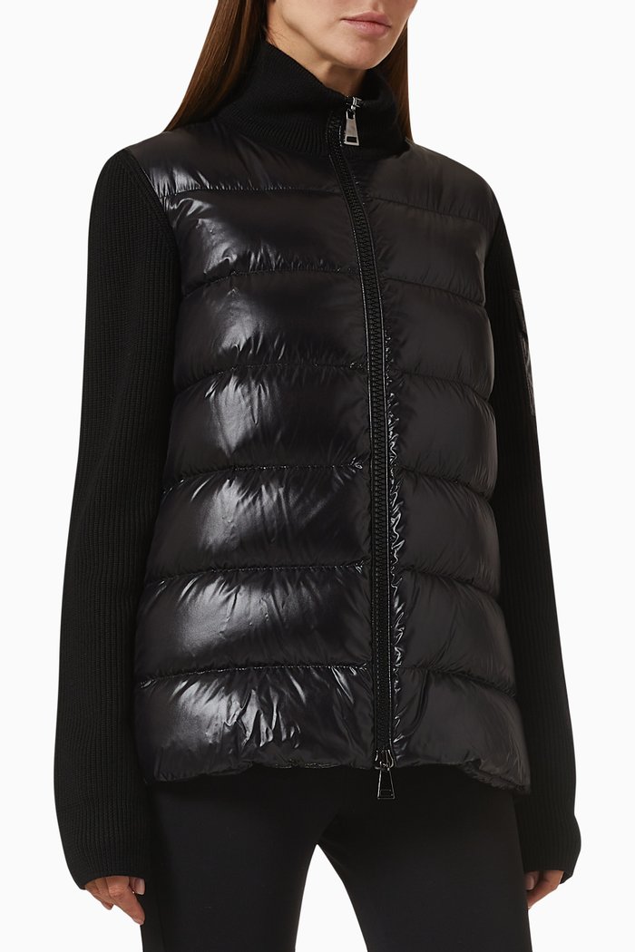 

Zipped Cardigan in Wool-knit & Padded Nylon, Black