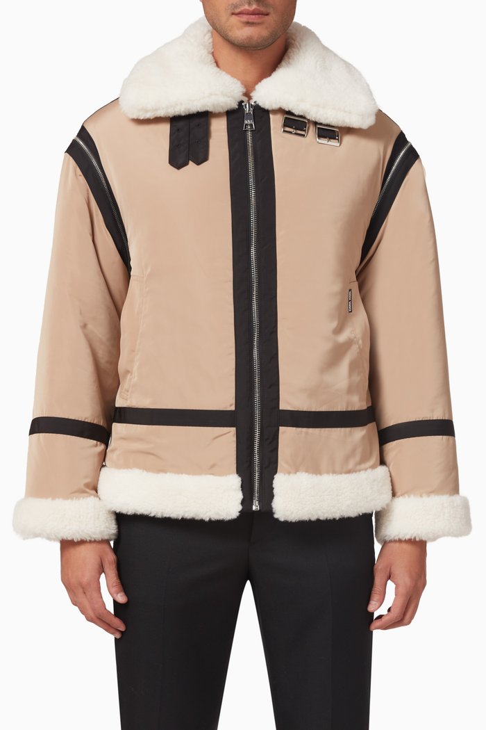 

x Cara Delevingne Convertible Biker Jacket in Recycled Faux Fur, Brown