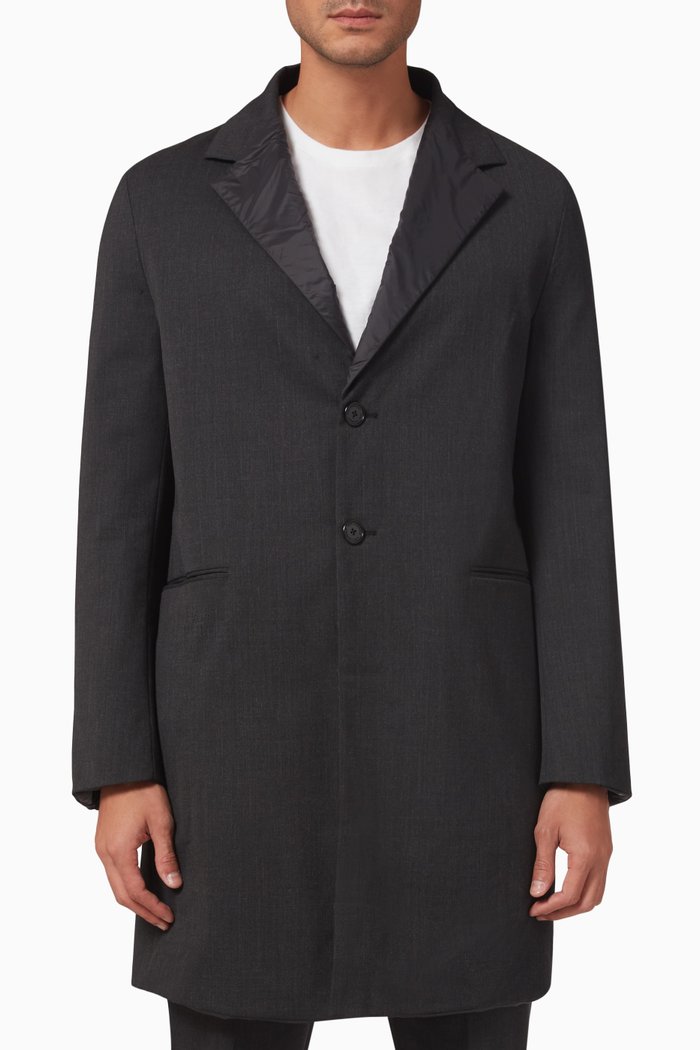 

x Cara Delevingne Reversible Coat in Nylon & Wool-blend, Grey