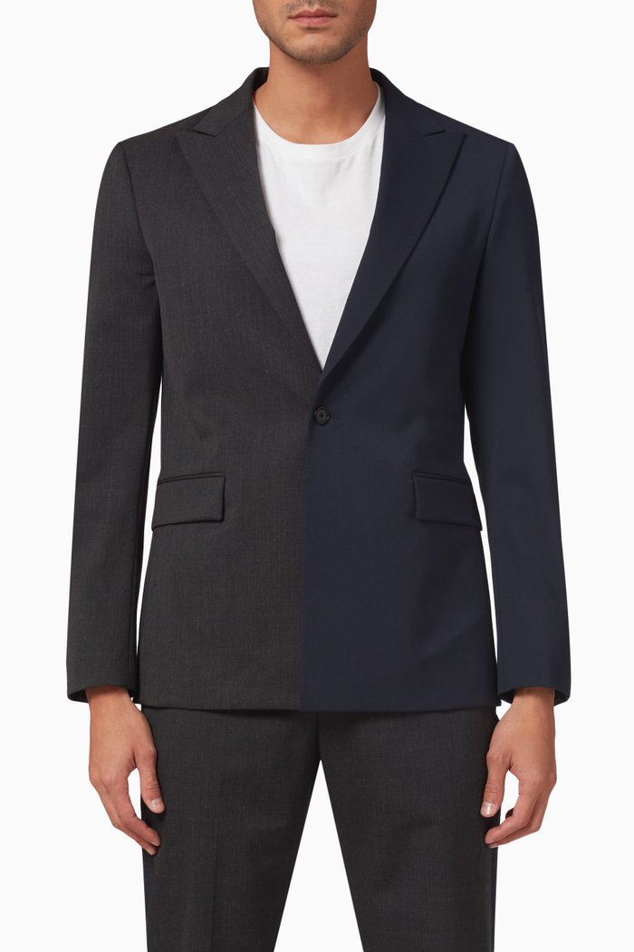 x Cara Delevingne Bi-colour Suit Jacket in Wool-blend, Grey